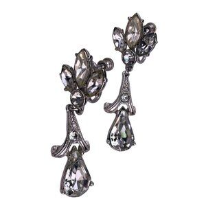 Ora Womens Silver Tone Rhinestone Dangle Clip-On Earrings Vintage Jewelry